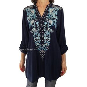 NM NEIMAN MARCUS L* XL Fit Embroidery Tunic Floral